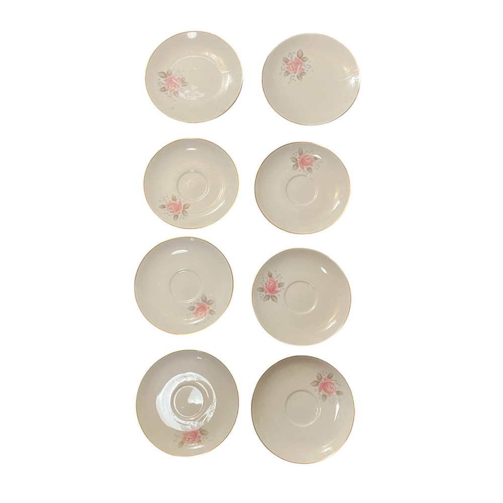 1960's Noritake Roseville Dinnerware Plate Floral Patterned Pink Rose Set of 8
